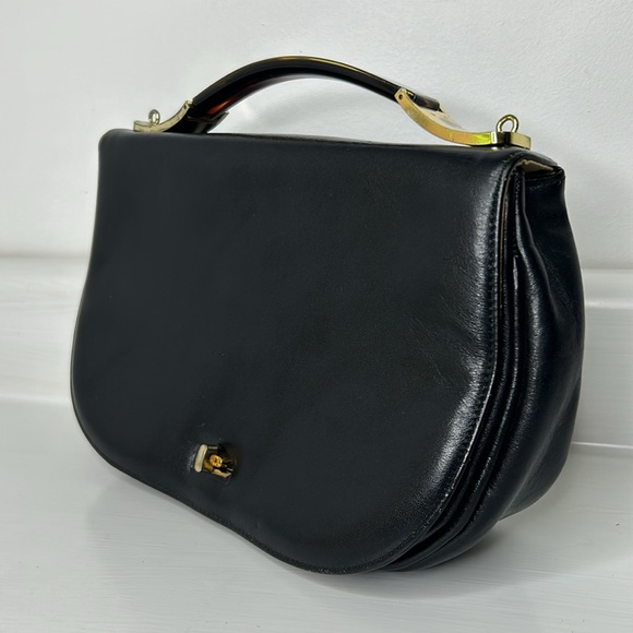 Ruth Saltz 🖤 Vintage Black Flap Top Handle Handbag Clutch Purse - Picture 1 of 16